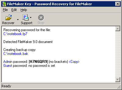 Password recovery tool for FileMaker files