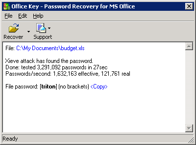 Password recovery for MS Office
